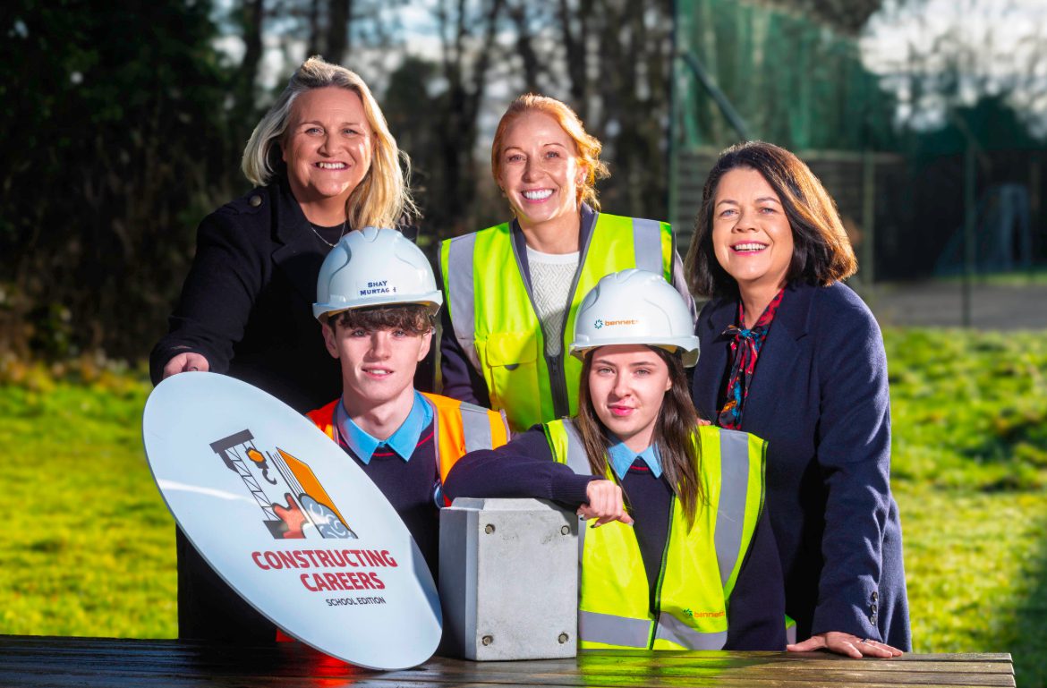 Pictured at the launch of Constructing Careers in Columba College - L-R Gillian Murtagh - Shay Murtagh Group, Margaret Coady, Deputy Principal, Colaiste Cholumba, Helena Kiernan, Bennett Construction, Daniel Murphy & Beth Collins Students of Colaiste Cholumba Photograph by John Ohle.